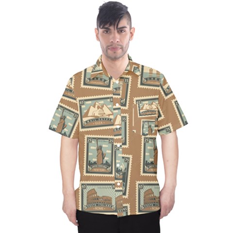 Retro Postage Seamless Pattern Men s Hawaii Shirt by Loisa77