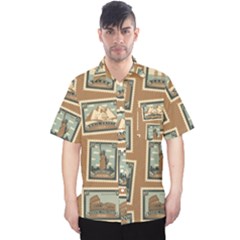 Retro Postage Seamless Pattern Men s Hawaii Shirt