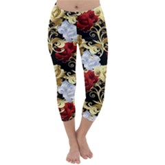 Roses Seamless Pattern Floral Capri Winter Leggings 