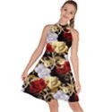 Roses Seamless Pattern Floral Sleeveless Halter Neck A-Line Dress View1