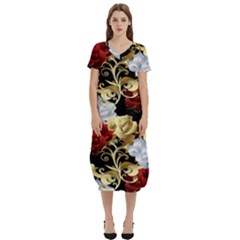 Roses Seamless Pattern Floral T-shirt Midi Dress With Pockets