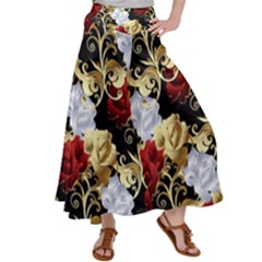 Roses Seamless Pattern Floral Women s Satin Palazzo Pants by Loisa77