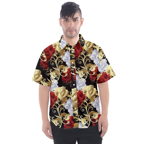 Roses Seamless Pattern Floral Men s Short Sleeve Shirt by Loisa77