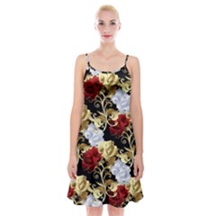 Roses Seamless Pattern Floral Spaghetti Strap Velvet Dress