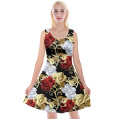 Roses Seamless Pattern Floral Reversible Velvet Sleeveless Dress