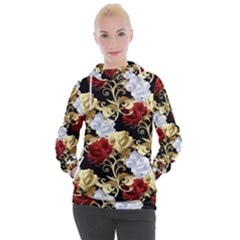 Roses Seamless Pattern Floral Women s Hooded Pullover