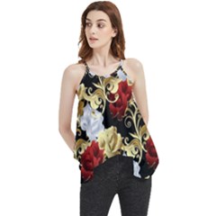 Roses Seamless Pattern Floral Flowy Camisole Tank Top by Loisa77