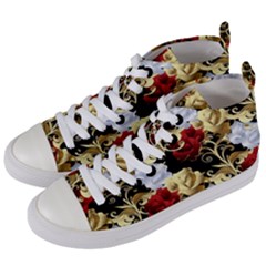 Roses Seamless Pattern Floral Women s Mid-top Canvas Sneakers by Loisa77