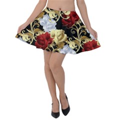 Roses Seamless Pattern Floral Velvet Skater Skirt