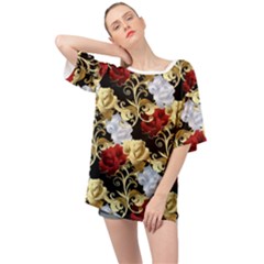 Roses Seamless Pattern Floral Oversized Chiffon Top by Loisa77