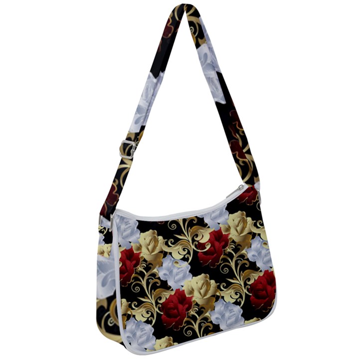 Roses Seamless Pattern Floral Zip Up Shoulder Bag