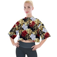 Roses Seamless Pattern Floral Mock Neck T-shirt by Loisa77