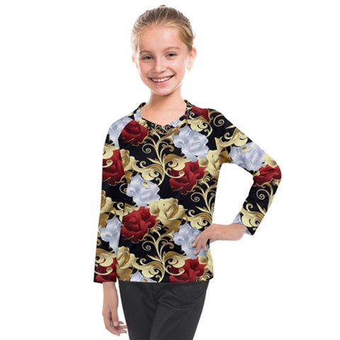 Roses Seamless Pattern Floral Kids  Long Mesh T-shirt by Loisa77