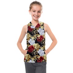 Roses Seamless Pattern Floral Kids  Sleeveless Hoodie by Loisa77