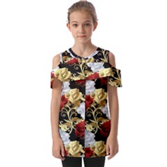 Roses Seamless Pattern Floral Fold Over Open Sleeve Top by Loisa77