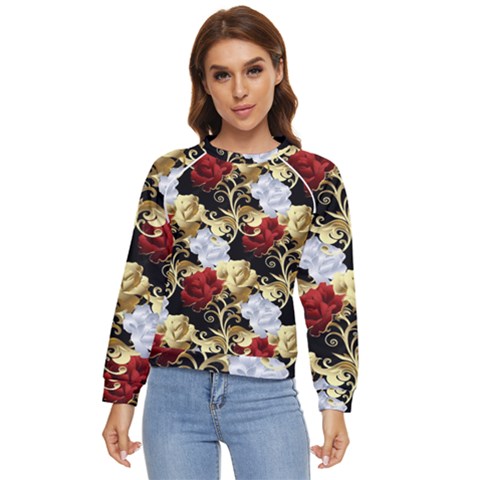 Roses Seamless Pattern Floral Women s Long Sleeve Raglan T-shirt by Loisa77