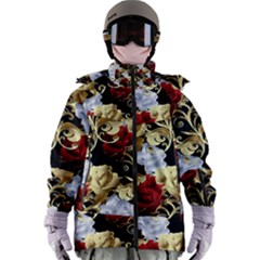 Roses Seamless Pattern Floral Women s Zip Ski And Snowboard Waterproof Breathable Jacket