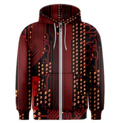 Red Circuit Board Texture Red Circuit Digital Texture Circuit Board Red Technology Men s Zipper Hoodie