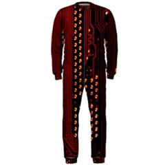 Red Circuit Board Texture Red Circuit Digital Texture Circuit Board Red Technology Onepiece Jumpsuit (men)