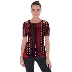 Red Circuit Board Texture Red Circuit Digital Texture Circuit Board Red Technology Shoulder Cut Out Short Sleeve Top by Loisa77