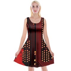 Red Circuit Board Texture Red Circuit Digital Texture Circuit Board Red Technology Reversible Velvet Sleeveless Dress