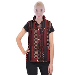 Red Circuit Board Texture Red Circuit Digital Texture Circuit Board Red Technology Women s Button Up Vest