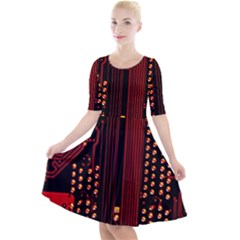 Red Circuit Board Texture Red Circuit Digital Texture Circuit Board Red Technology Quarter Sleeve A-line Dress With Pockets by Loisa77