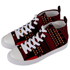 Red Circuit Board Texture Red Circuit Digital Texture Circuit Board Red Technology Women s Mid-top Canvas Sneakers by Loisa77