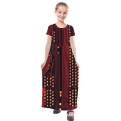 Red Circuit Board Texture Red Circuit Digital Texture Circuit Board Red Technology Kids  Short Sleeve Maxi Dress by Loisa77