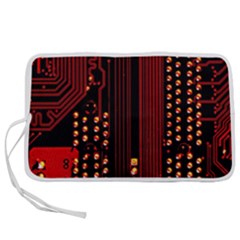 Red Circuit Board Texture Red Circuit Digital Texture Circuit Board Red Technology Pen Storage Case (l) by Loisa77