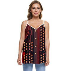 Red Circuit Board Texture Red Circuit Digital Texture Circuit Board Red Technology Casual Spaghetti Strap Chiffon Top by Loisa77