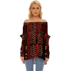 Red Circuit Board Texture Red Circuit Digital Texture Circuit Board Red Technology Off Shoulder Chiffon Pocket Shirt by Loisa77