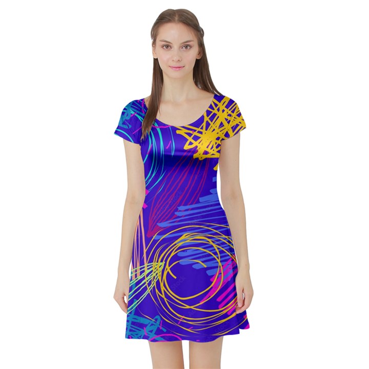 Seamless Vintage Pattern Retro 80s Or 90s Style Abstract Short Sleeve Skater Dress