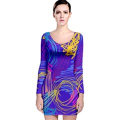 Seamless Vintage Pattern Retro 80s Or 90s Style Abstract Long Sleeve Velvet Bodycon Dress