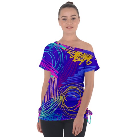 Seamless Vintage Pattern Retro 80s Or 90s Style Abstract Off Shoulder Tie-up T-shirt by Loisa77