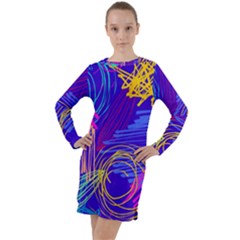 Seamless Vintage Pattern Retro 80s Or 90s Style Abstract Long Sleeve Hoodie Dress