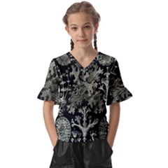 Weave Haeckel Lichenes Photobionten Kids  V-neck Horn Sleeve Blouse