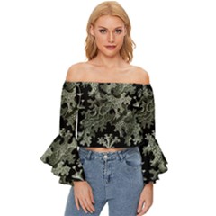 Weave Haeckel Lichenes Photobionten Off Shoulder Flutter Bell Sleeve Top by Cemarart