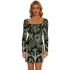 Weave Haeckel Lichenes Photobionten Long Sleeve Square Neck Bodycon Velvet Dress