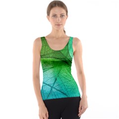 3d Leaves Texture Sheet Blue Green Women s Basic Tank Top by Cemarart