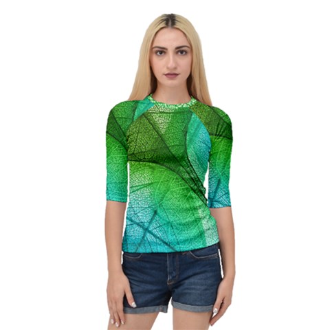 3d Leaves Texture Sheet Blue Green Quarter Sleeve Raglan T-shirt by Cemarart