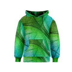 3d Leaves Texture Sheet Blue Green Kids  Pullover Hoodie