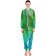 3d Leaves Texture Sheet Blue Green Hooded Jumpsuit (ladies)