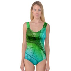 3d Leaves Texture Sheet Blue Green Princess Tank Leotard  by Cemarart