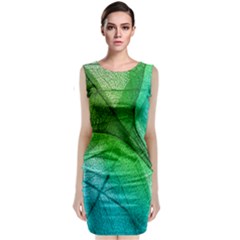 3d Leaves Texture Sheet Blue Green Sleeveless Velvet Midi Dress