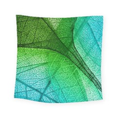 3d Leaves Texture Sheet Blue Green Square Tapestry (small) by Cemarart