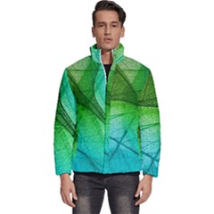 3d Leaves Texture Sheet Blue Green Men s Puffer Bubble Jacket Coat by Cemarart