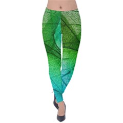 3d Leaves Texture Sheet Blue Green Velvet Leggings