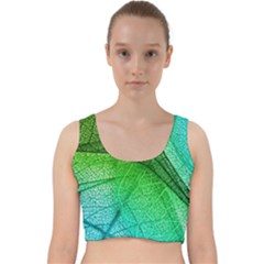 3d Leaves Texture Sheet Blue Green Velvet Racer Back Crop Top by Cemarart