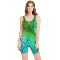 3d Leaves Texture Sheet Blue Green Women s Wrestling Singlet by Cemarart